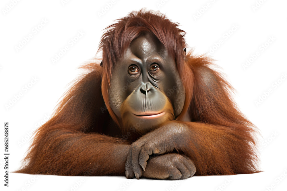 Orangutan Arboreal Ape on a White or Clear Surface PNG Transparent Background - obrazy, fototapety, plakaty 