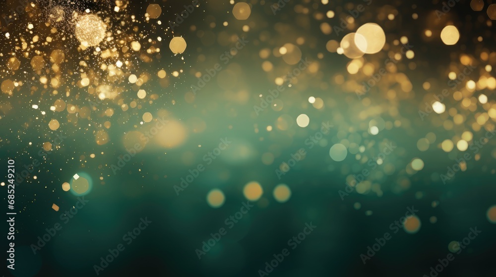 Abstract particle dark green and glow glitter wave and light bokeh background. Abstract particle dark green and glow glitter wave and light bokeh background.