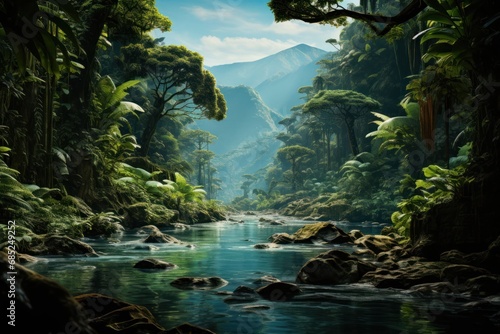 Serene River Cutting Through a Lush Forest Capturing the Beauty of the Generative AI