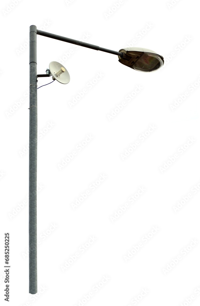 Antenna for internet or wifi or other transceiver on pole lantern isolated against white background Antenna for internet or wifi or other transceiver on pole lantern isolated against white background