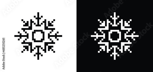 pixel snowflakes  icon.  Vector pixel art snowflake 8 bit logo for game