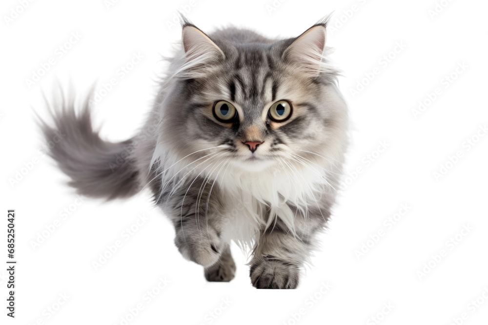 Running Cat Embodies Agility on a White or Clear Surface PNG Transparent Background