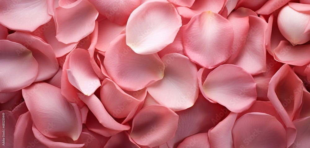 A detailed close-up capturing the delicate texture of perfectly positioned rose petals on a bed's surface.