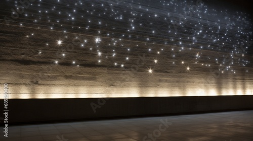 A concrete wall with embedded fiber optics, creating a twinkling starry night pattern when illuminated.