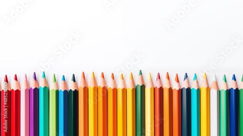Colored pencils on a light background. Assortment of pencils close-up. Variety of colors. Children's creativity. School learning. Creative exercise. Generated AI