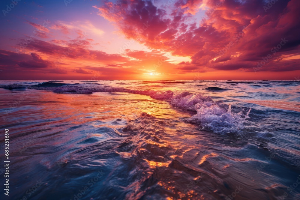 Naklejka premium Beautiful Waves and Serene Landscape Generative AI