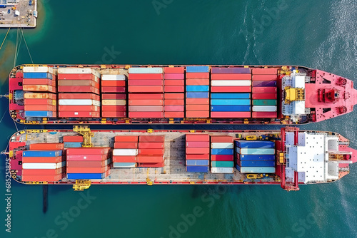 Aerial top view of Container ship loading and unloading, Cargo container in deep seaport for the international order concept.