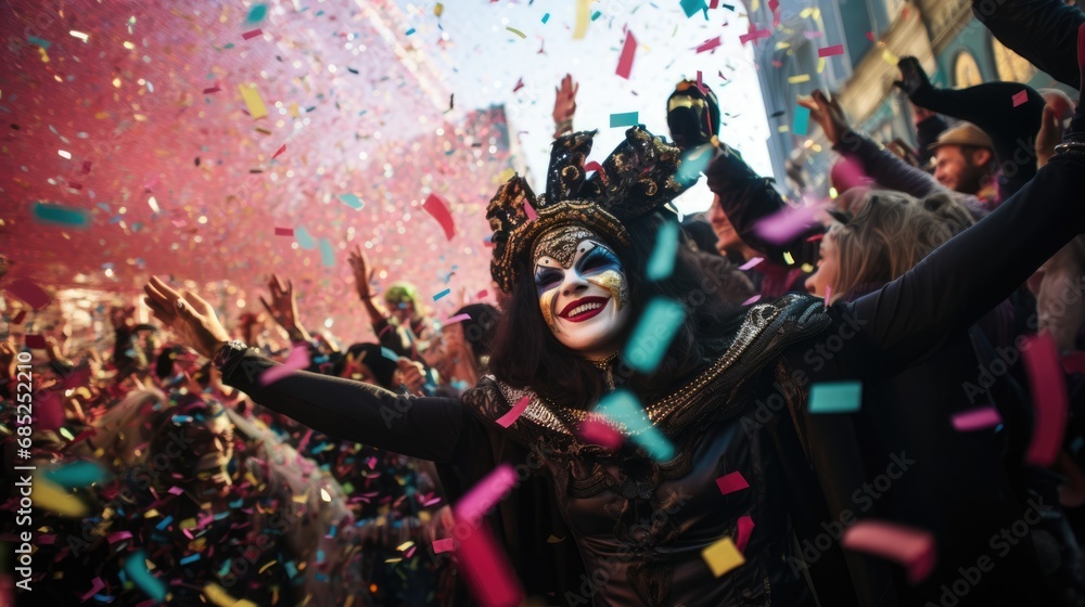 the carnival parade with people dressed in colorful costumes, confetti floating around
the carnival parade with people dressed in colorful costumes, confetti floating around