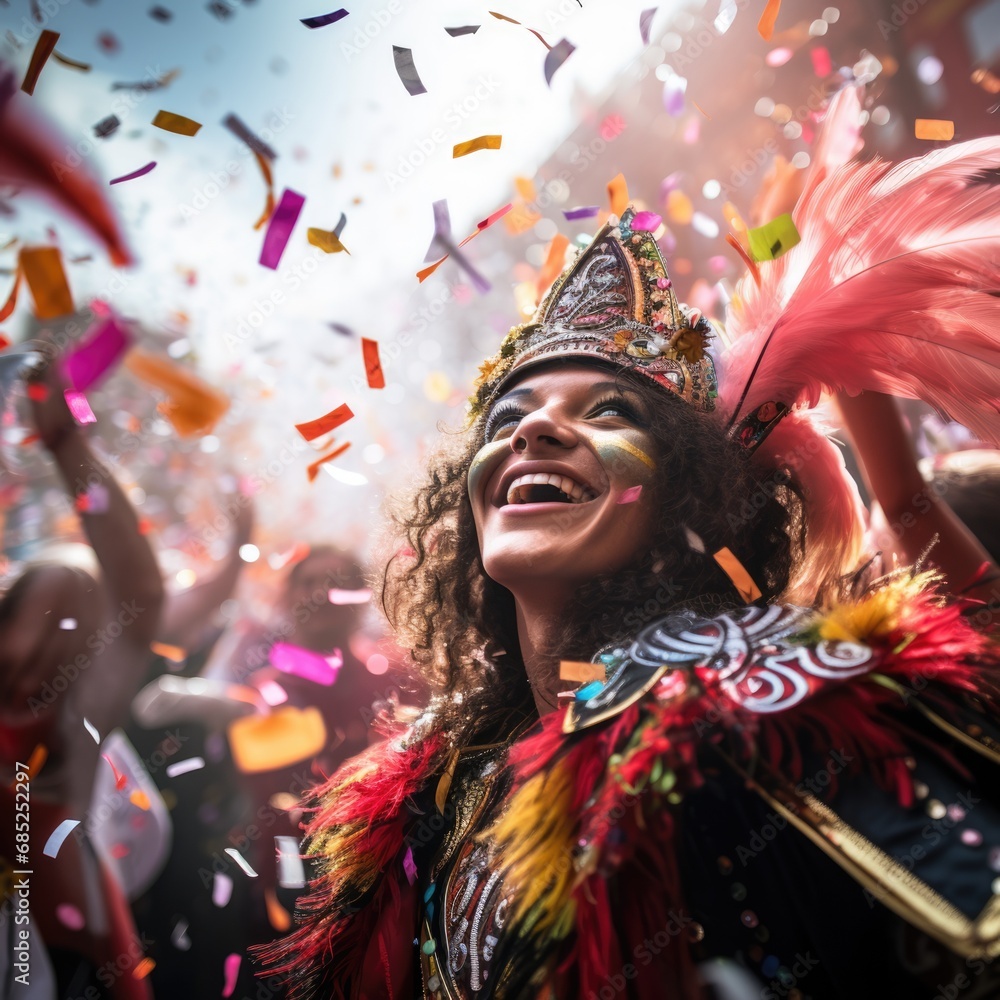 the carnival parade with people dressed in colorful costumes, confetti floating around
the carnival parade with people dressed in colorful costumes, confetti floating around