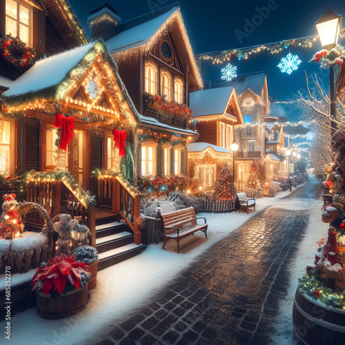 fabulous decorated for Christmas street with Christmas trees with Christmas flowers many magnesium © Александр Юркевич