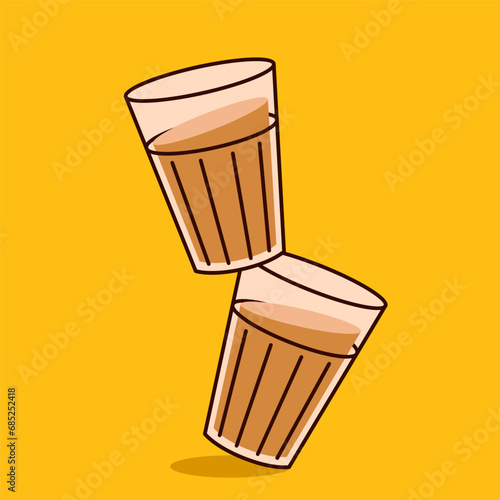 Chai logo design. Karak Milk Chai Illustration On Organic Background. Spicy Hot Tea Design Element Vector Design. Chai vector.