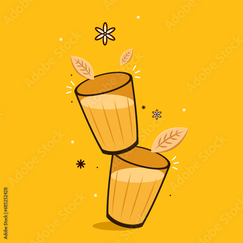 Chai logo design. Karak Milk Chai Illustration On Organic Background. Spicy Hot Tea Design Element Vector Design. Chai vector.