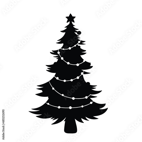Christmas tree silhouette. Christmas tree vector illustration.