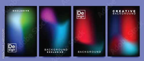 Colorful fluid and wavy gradient mesh background template copy space set. Dynamic colour gradation flow backdrop holo design for poster, banner, flyer, magazine, cover, brochure, festival, or event