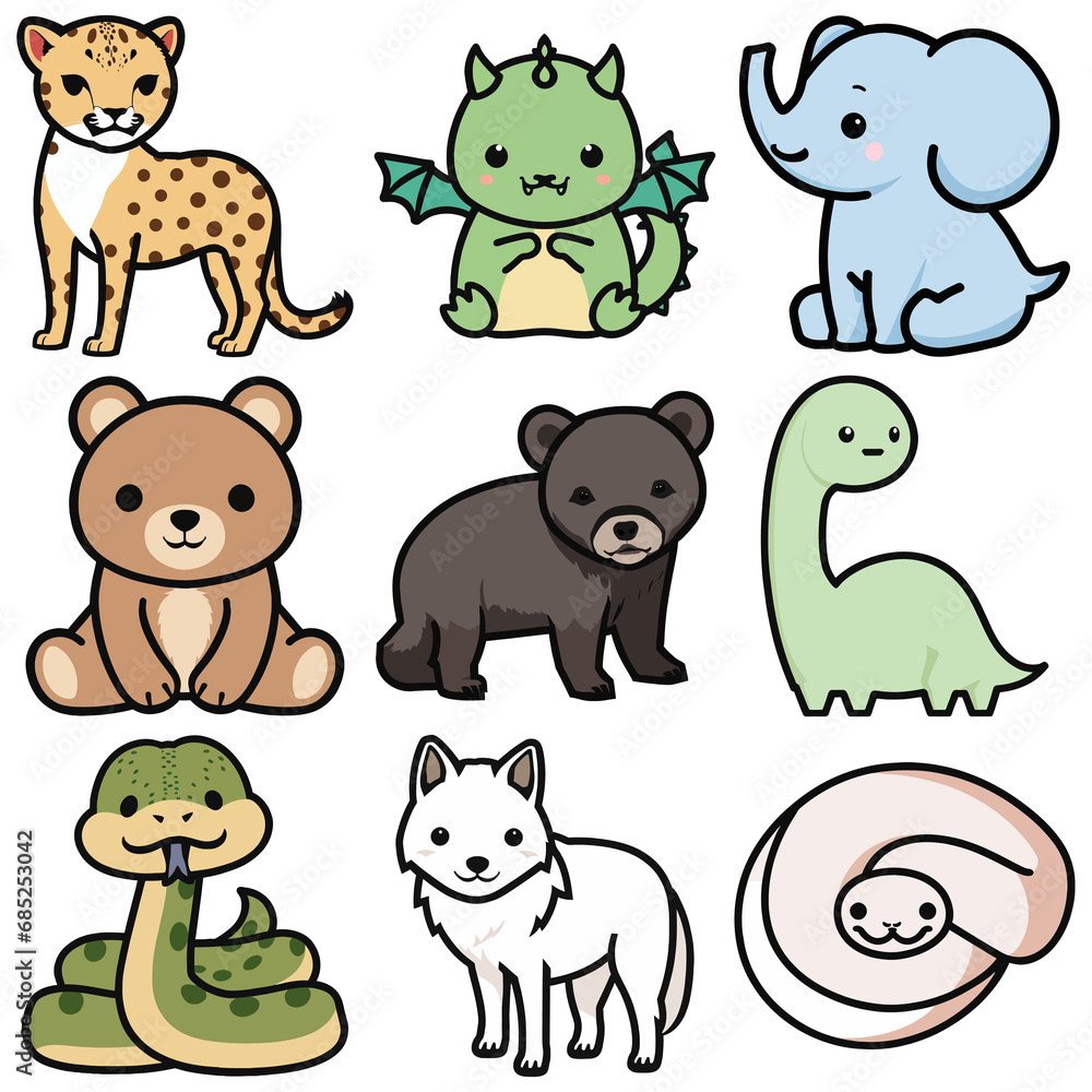 Fototapeta premium Big and Bold: A Collage of Cartoon Animals with Impressive Sizes Sticker Art