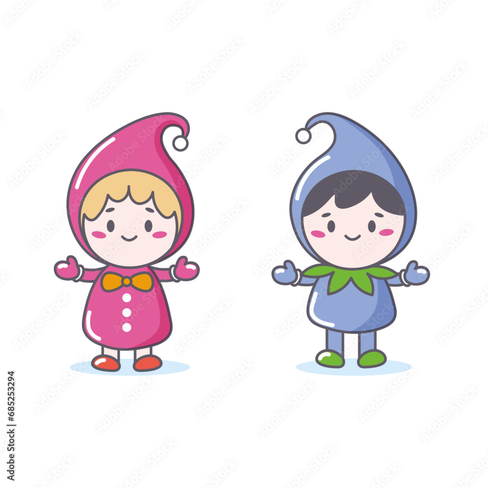 Cute smiling characters girl and boy in gnome costumes