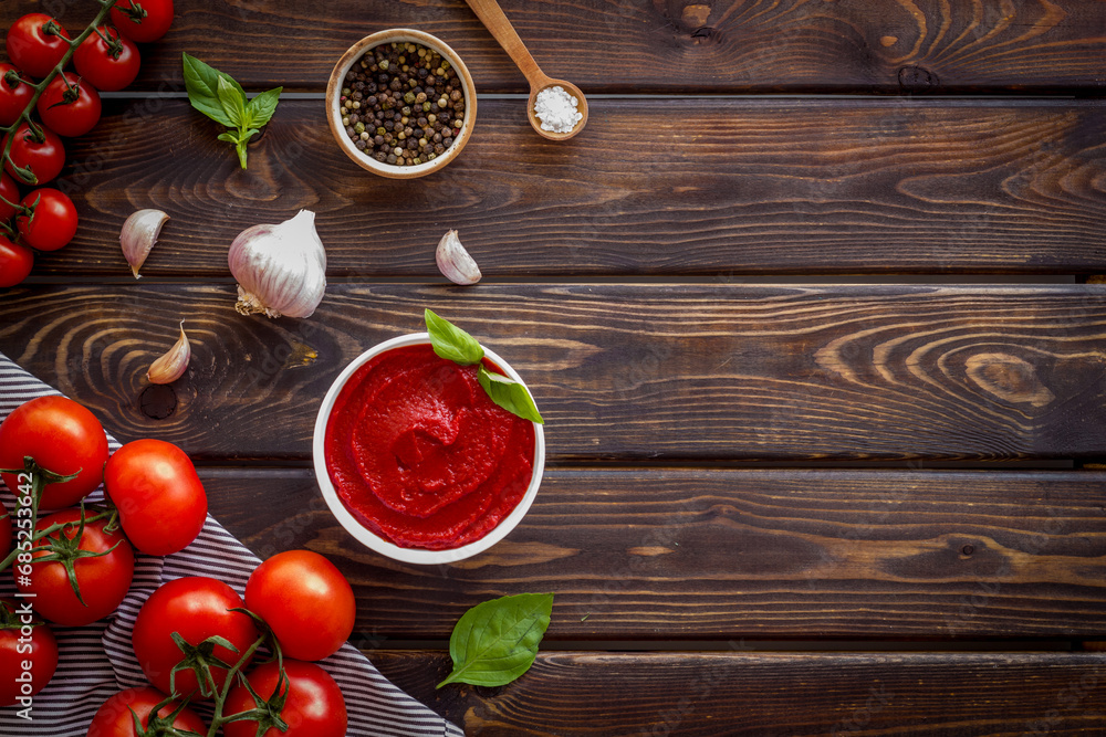 Homamade Italian tomato sauce passata with basil and garlic. Homamade Italian tomato sauce passata with basil and garlic.