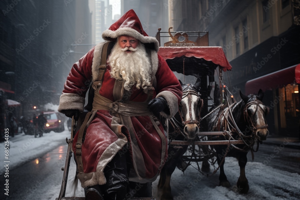 Santa Claus coming to New York City illustration