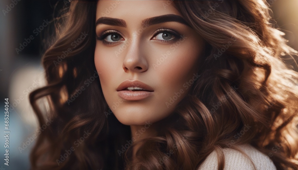 Brunette girl with long and shiny wavy hair. Beautiful model with curly hairstyle Brunette girl with long and shiny wavy hair. Beautiful model with curly hairstyle