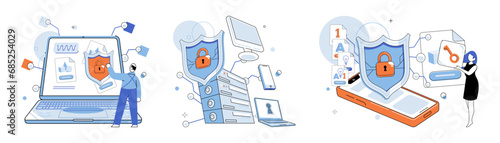 Cyber security vector illustration. The lock metaphor symbolizes importance secure systems in cyber security Access control is integral part ensuring cyber security in cyberspace Firewall software