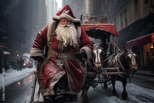 Santa Claus coming to New York City illustration