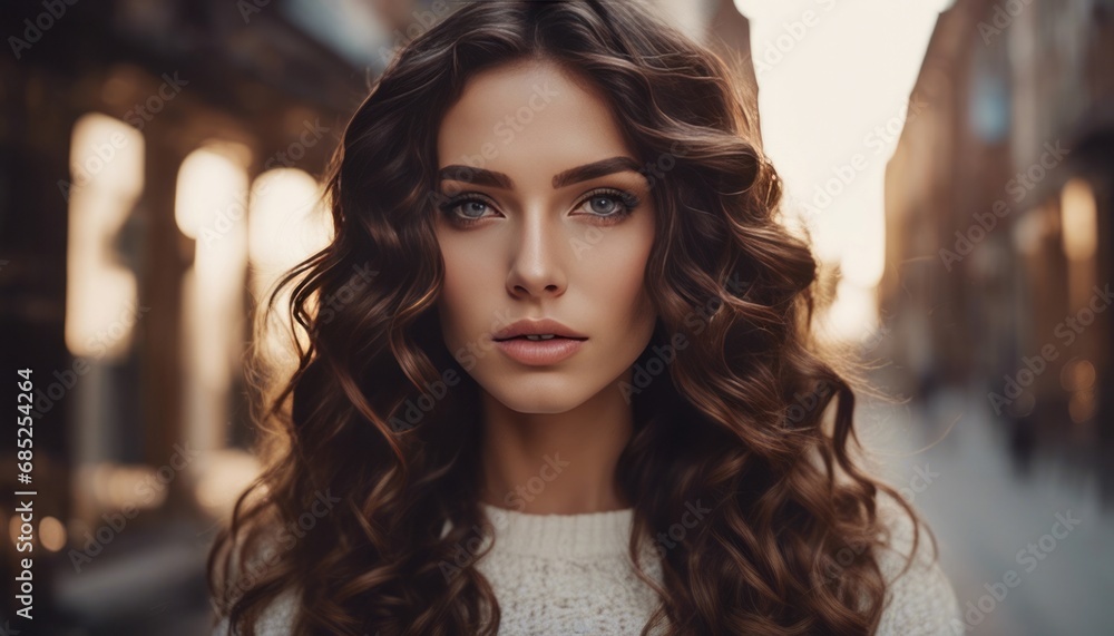 Brunette girl with long and shiny wavy hair. Beautiful model with curly hairstyle Brunette girl with long and shiny wavy hair. Beautiful model with curly hairstyle