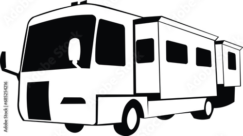 Cartoon Black and White Isolated Illustration Vector Of An RV Motorhome Camper Motor Vehicle