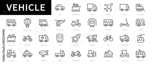 Vehicle thin line icons set. Transport icon. vehicle editable stroke icons collection. Transport types. Vector illustration photo