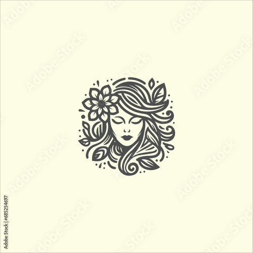 Sophisticated Style: Vector Illustration of a Woman’s Face with a Floral Crown