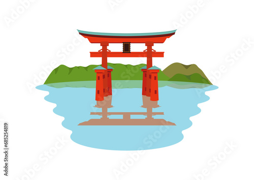 厳島神社　大鳥居のイラスト