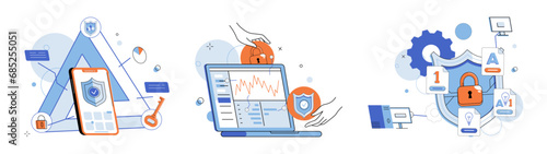 Cyber security vector illustration. Technology advancements have increased need for effective cyber protection Privacy and information security are integral to maintaining safe digital environment