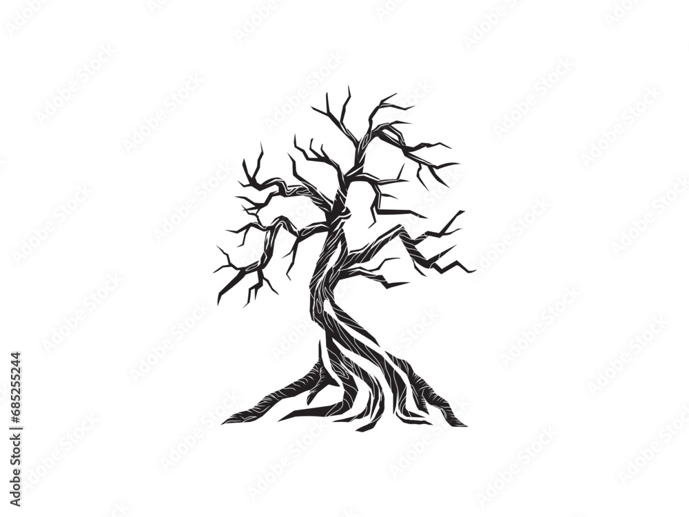 Obraz premium dry tree hand drawing, dried tree and roots 