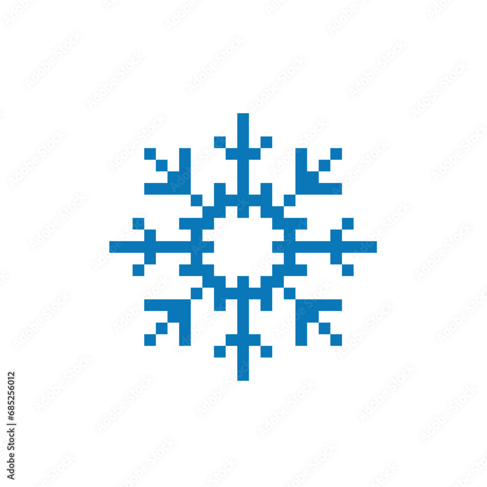 pixel snowflakes icon. Vector pixel art snowflake 8 bit logo for game pixel snowflakes icon. Vector pixel art snowflake 8 bit logo for game