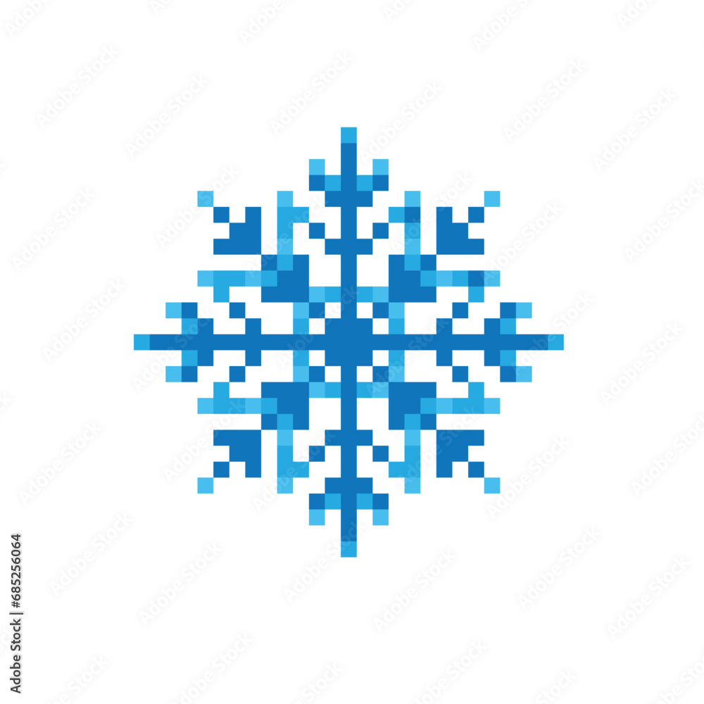 pixel snowflakes icon. Vector pixel art snowflake 8 bit logo for game pixel snowflakes icon. Vector pixel art snowflake 8 bit logo for game