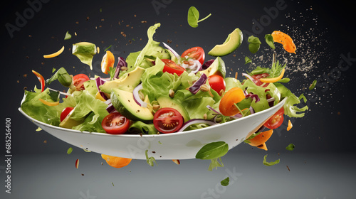 Dynamic salad toss in floating bowl.
