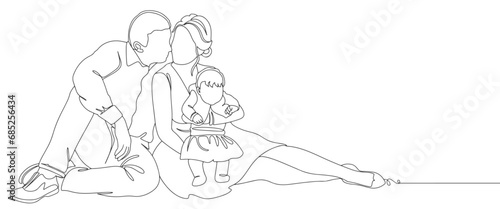 happy family mother father and kid line art style vector illustration
