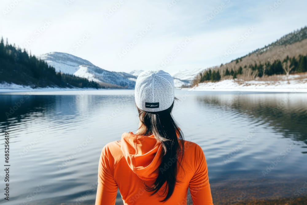 Young woman practicing cold exposure for metabolism. Improve health concept. Young woman practicing cold exposure for metabolism. Improve health concept.