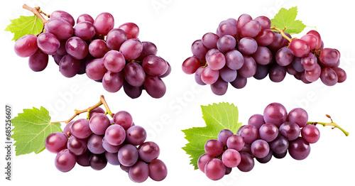 Set of ripe grapes with leaves, cut out