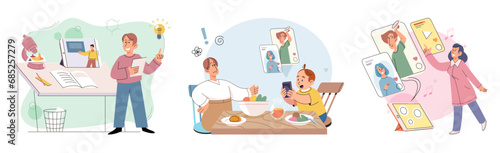 Children with smartphone. Vector illustration. Mobile phones, including cellphones, have transformed way children interact with world Many children are constantly connected, using their phones