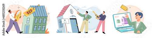 Buying and choosing housing. Vector illustration The business expanded into larger building Choosing right housing option required careful consideration The vector illustration showcased various