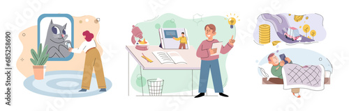 Child with tablet. Vector illustration. Education in digital age is characterized by integration gadgets and online platforms Tablets facilitate communication and collaboration among students