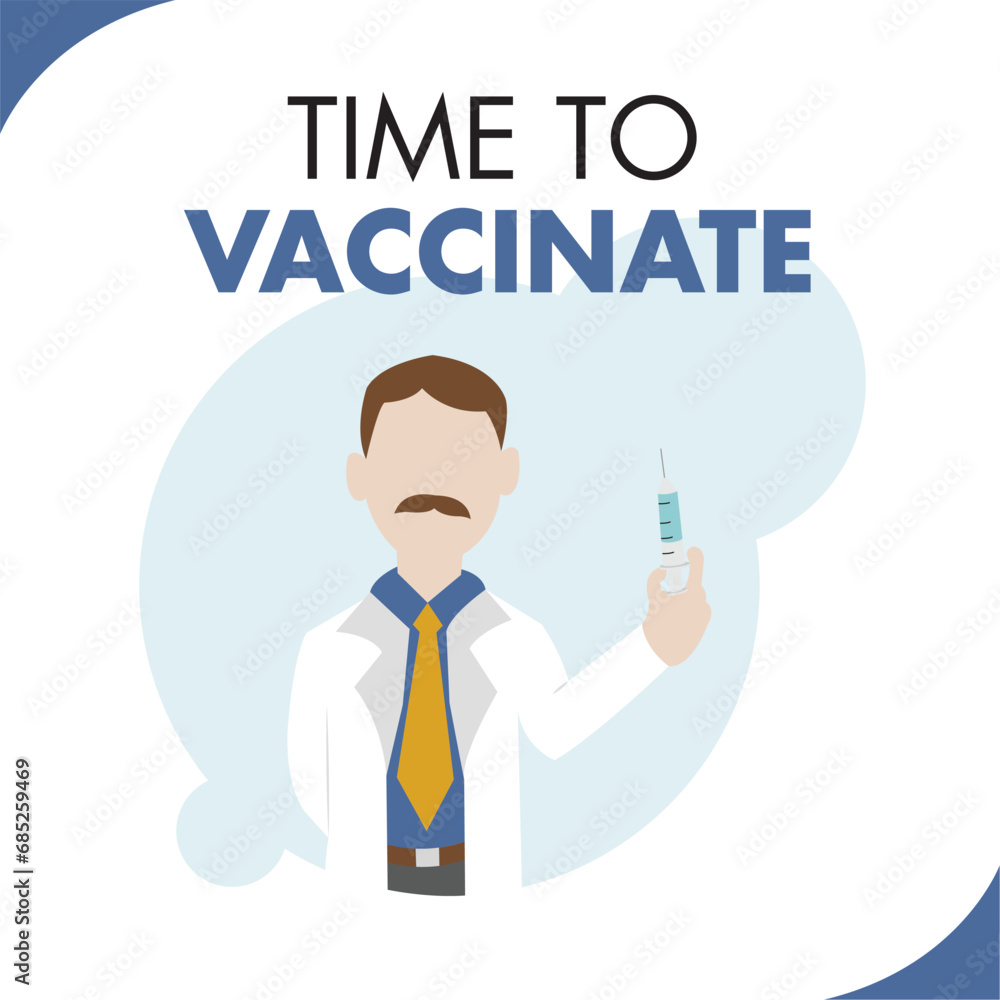 Doctor character holding a syringe with a vaccine Vaccination concept Vector Doctor character holding a syringe with a vaccine Vaccination concept Vector