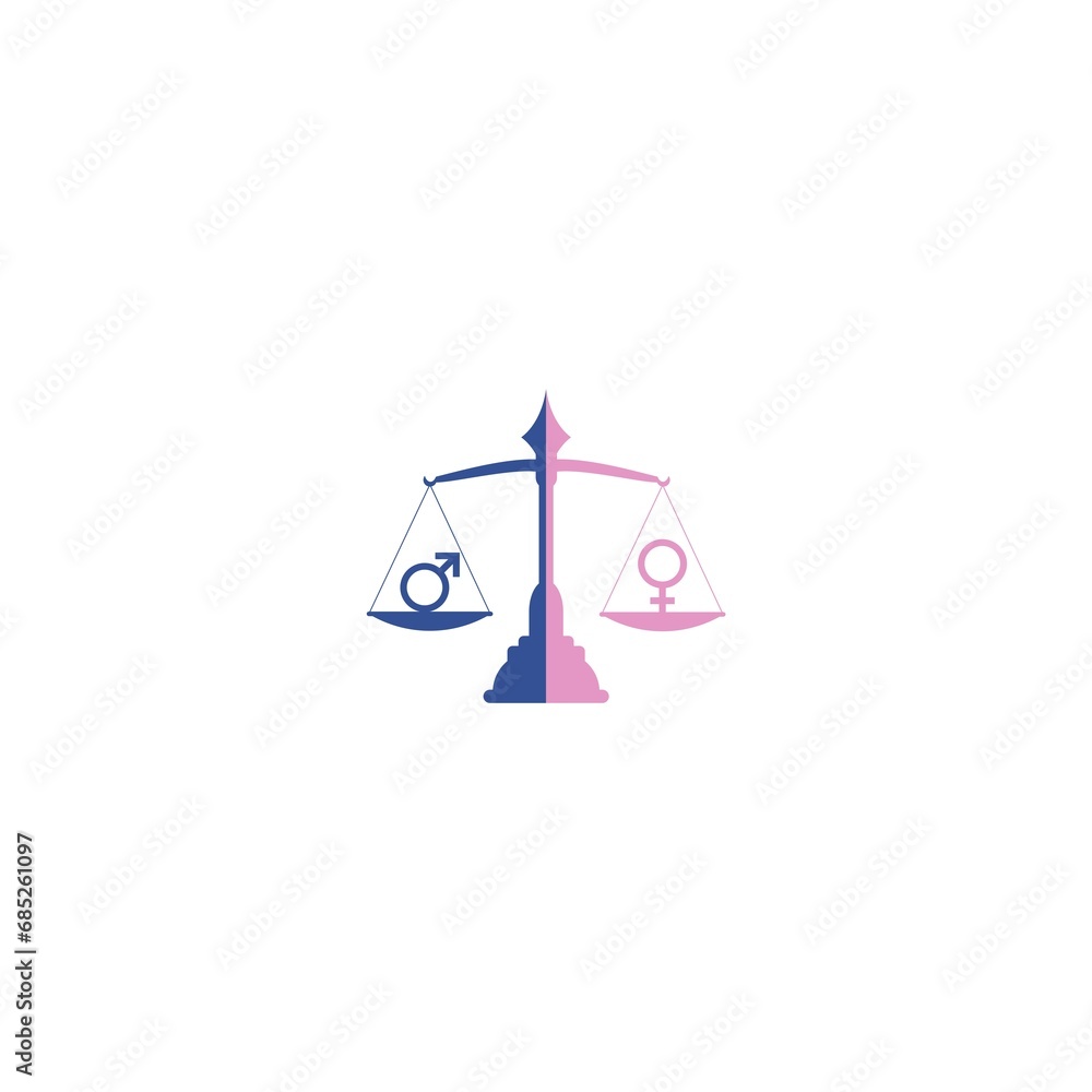 Gender equality icon. Icons of male and female on scales with equal weight Gender equality icon. Icons of male and female on scales with equal weight