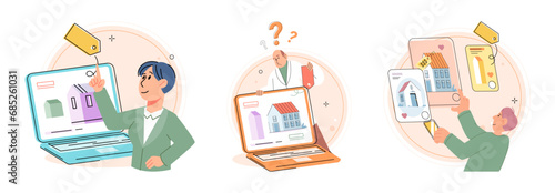 House for sale. Vector illustration Buying residential property required down payment and closing costs The buying house concept attracted first-time homebuyers and investors alike The property