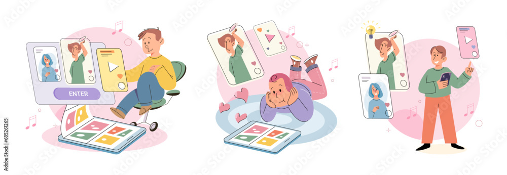 Children with smartphone. Vector illustration. Smartphones have become essential tool in educational journey school aged children Mobile phones offer access to internet, enabling children to explore