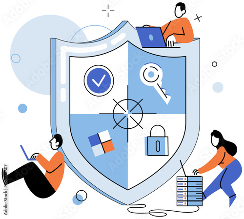 Cyber security vector illustration. Tech professionals play vital role in developing effective cyber security measures Confidential databases require strict protection to ensure data privacy