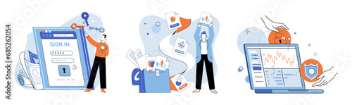 Database security vector illustration. Business operations rely on secure access to databases Antivirus software helps protect databases from malicious threats Personal data should be protected