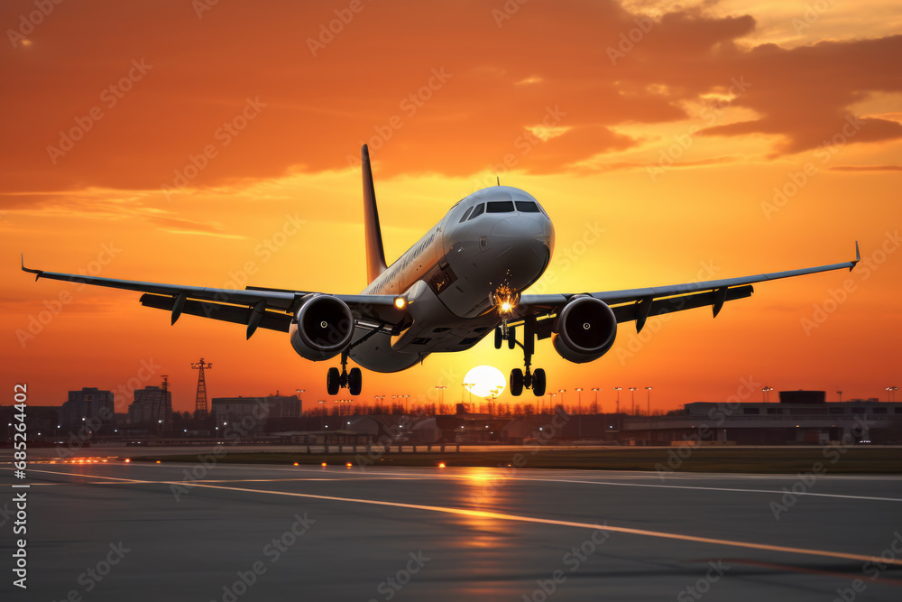 A plane taking off from an airport. Generative Ai A plane taking off from an airport. Generative Ai
