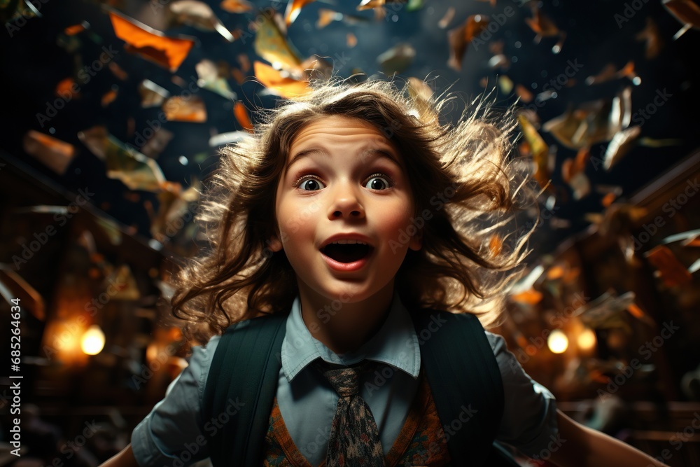 A photo of kid little girl standing on classroom. back to school day concept Generative AI A photo of kid little girl standing on classroom. back to school day concept Generative AI