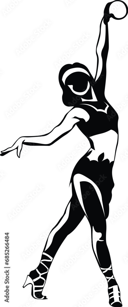 Cartoon Black and White Isolated Illustration Vector Of A Woman Standing In A Pose Holding a Circle Ring Cartoon Black and White Isolated Illustration Vector Of A Woman Standing In A Pose Holding a Circle Ring